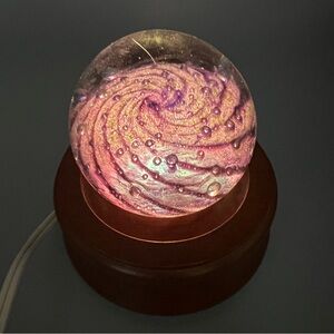 Vintage OBG Paper Weight Ornamental Blown Glass Purple Swirls Bubbles EUC Light!